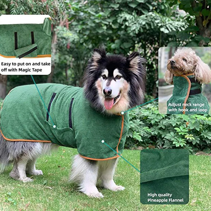 Fast-Drying Pet Bathrobe Towel - Adjustable, Multiple Sizes