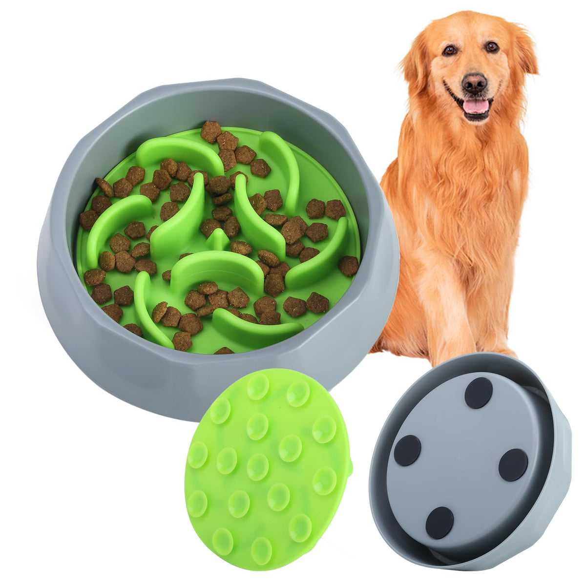 2-in-1 Slow Feeder Dog Bowl Insert - Silicone, Fits Most Bowls